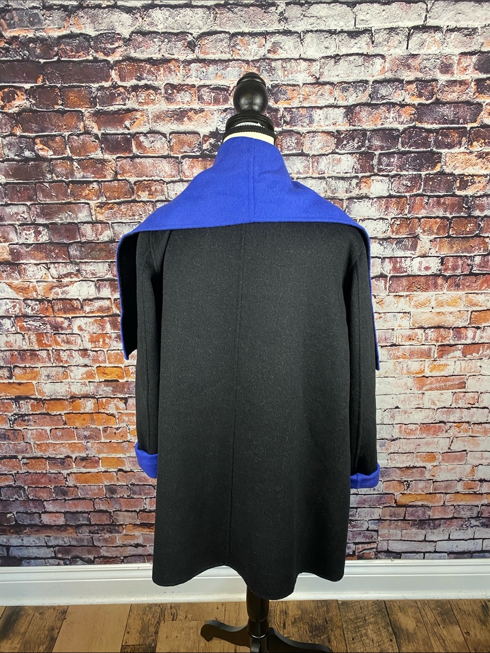 Lafayette 148 New York Wool Angora Blue Black Open Front Cardigan Cape Sz XL - Picture 5 of 10